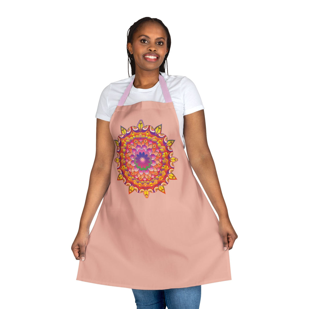 Mandala Art Apron - Peachy Floral Design All Over Prints - Blululi