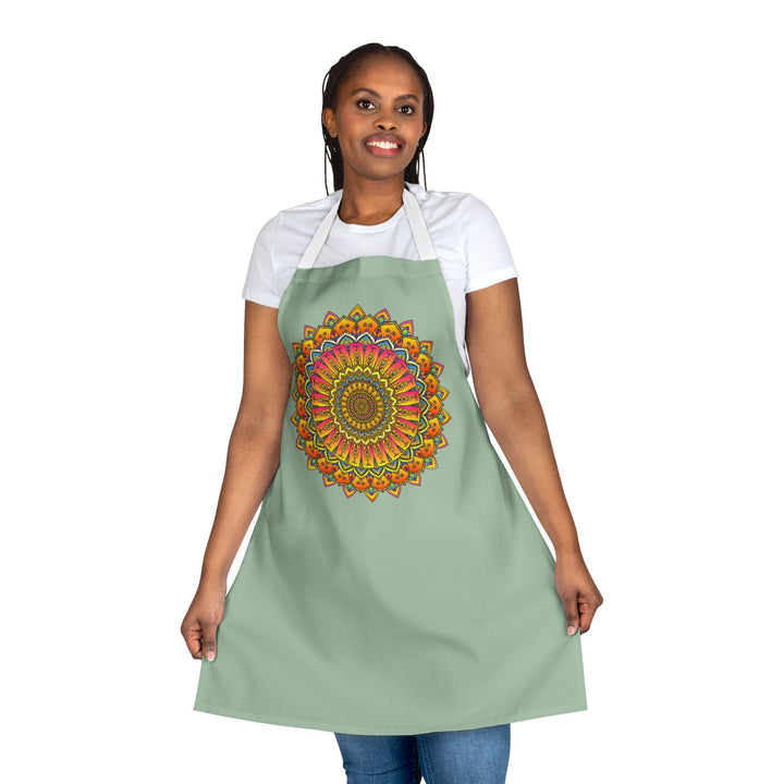 Mandala Art Apron - Sage Green All Over Prints - Blululi