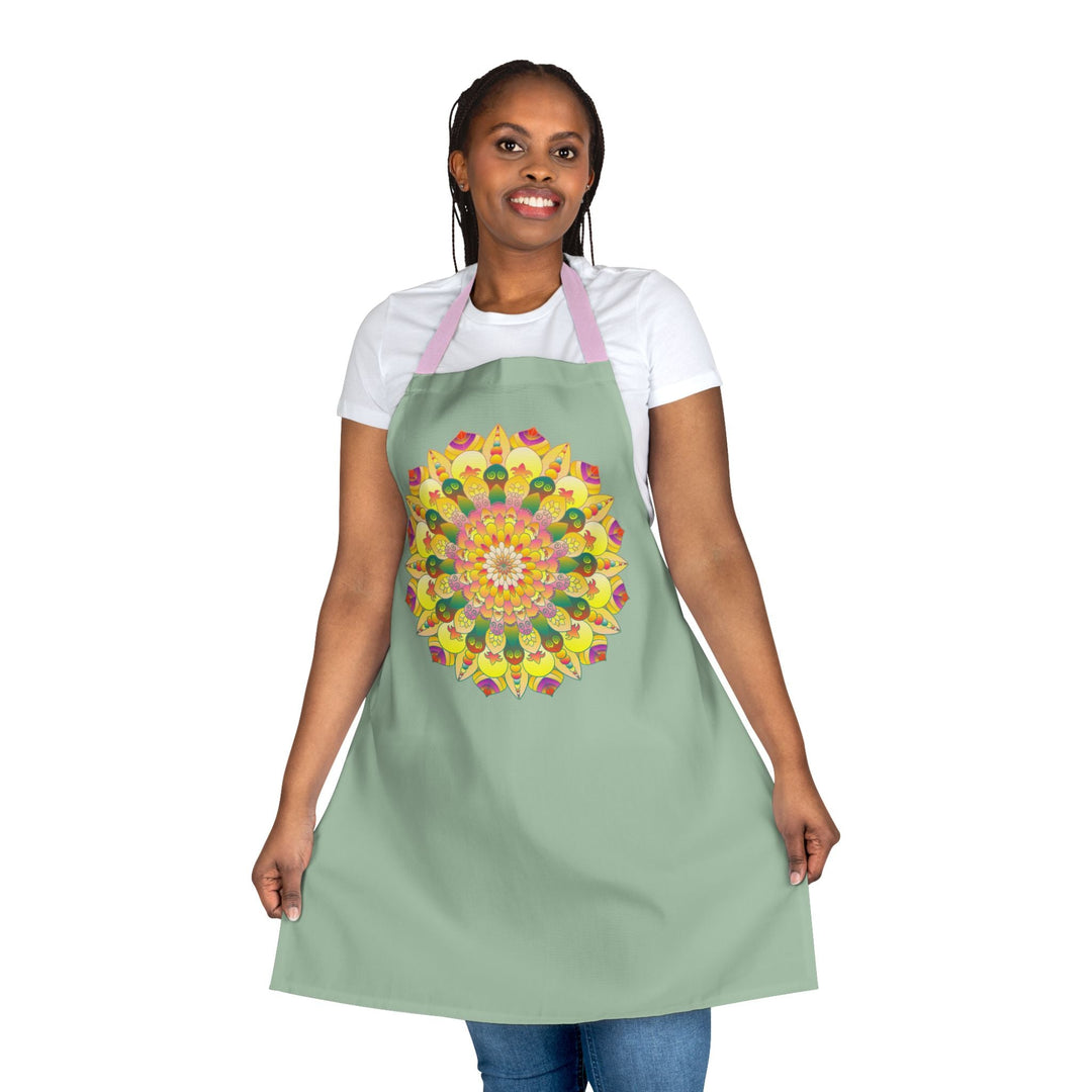 Mandala Art Apron - Sage Green All Over Prints - Blululi