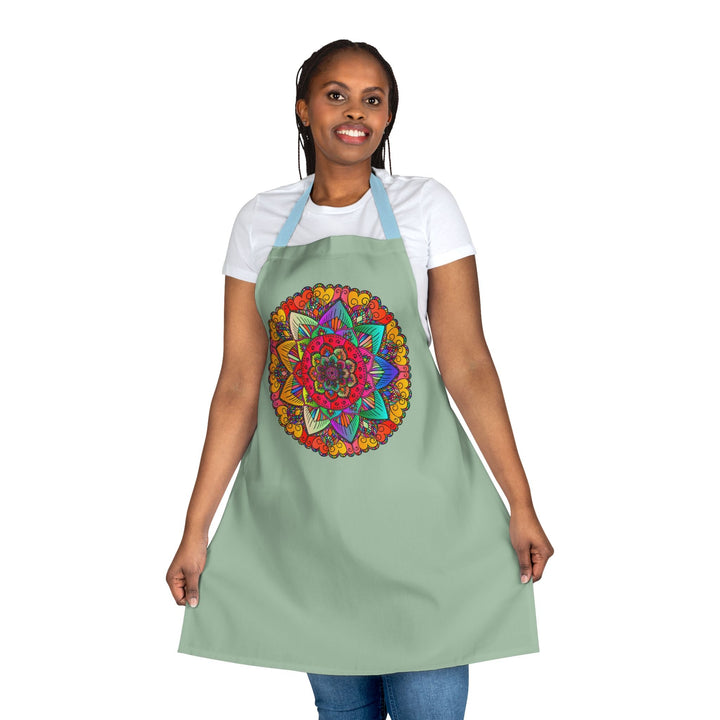 Mandala Art Apron - Sage Green All Over Prints - Blululi