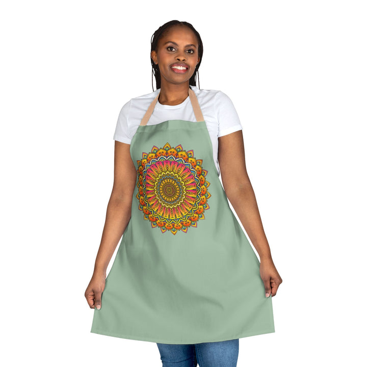 Mandala Art Apron - Sage Green All Over Prints - Blululi