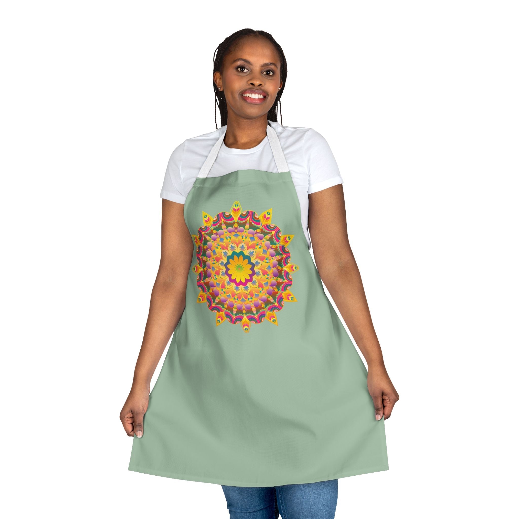 Mandala Art Apron - Sage Green All Over Prints - Blululi