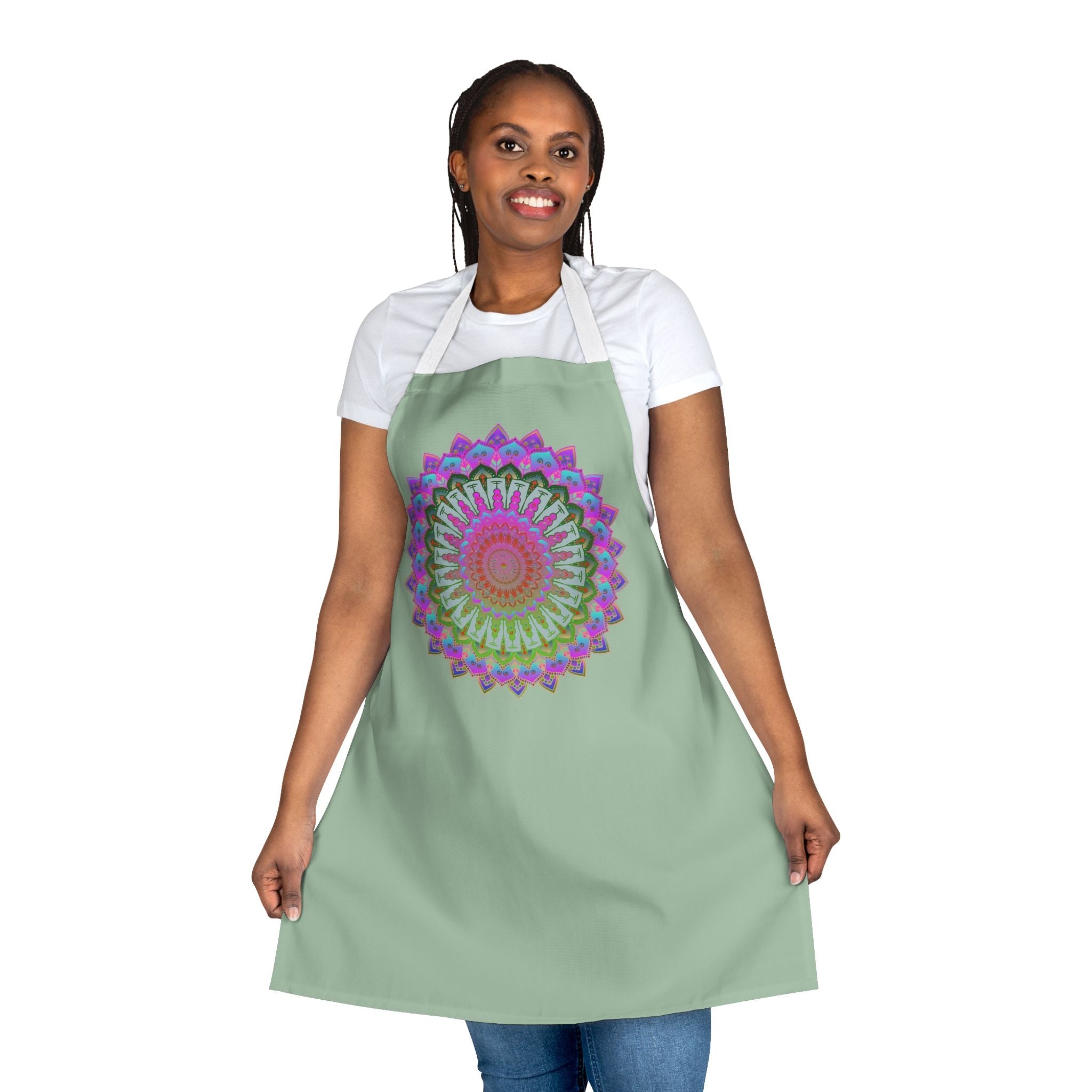 Mandala Art Apron - Sage Green All Over Prints - Blululi