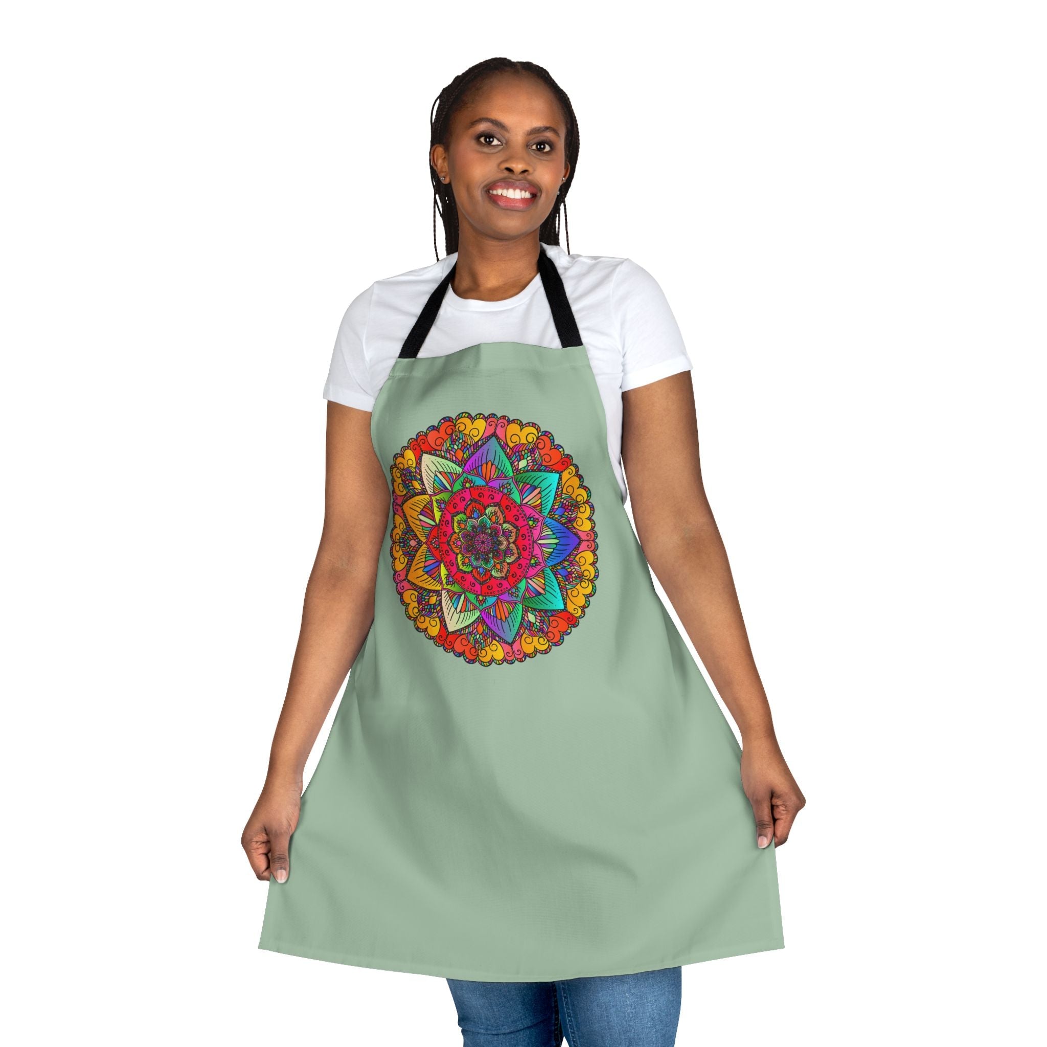 Mandala Art Apron - Sage Green All Over Prints - Blululi