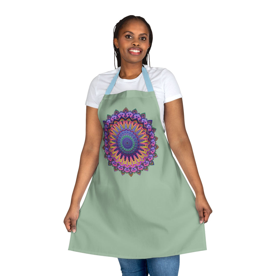 Mandala Art Apron - Sage Green, Hand - Drawn All Over Prints - Blululi