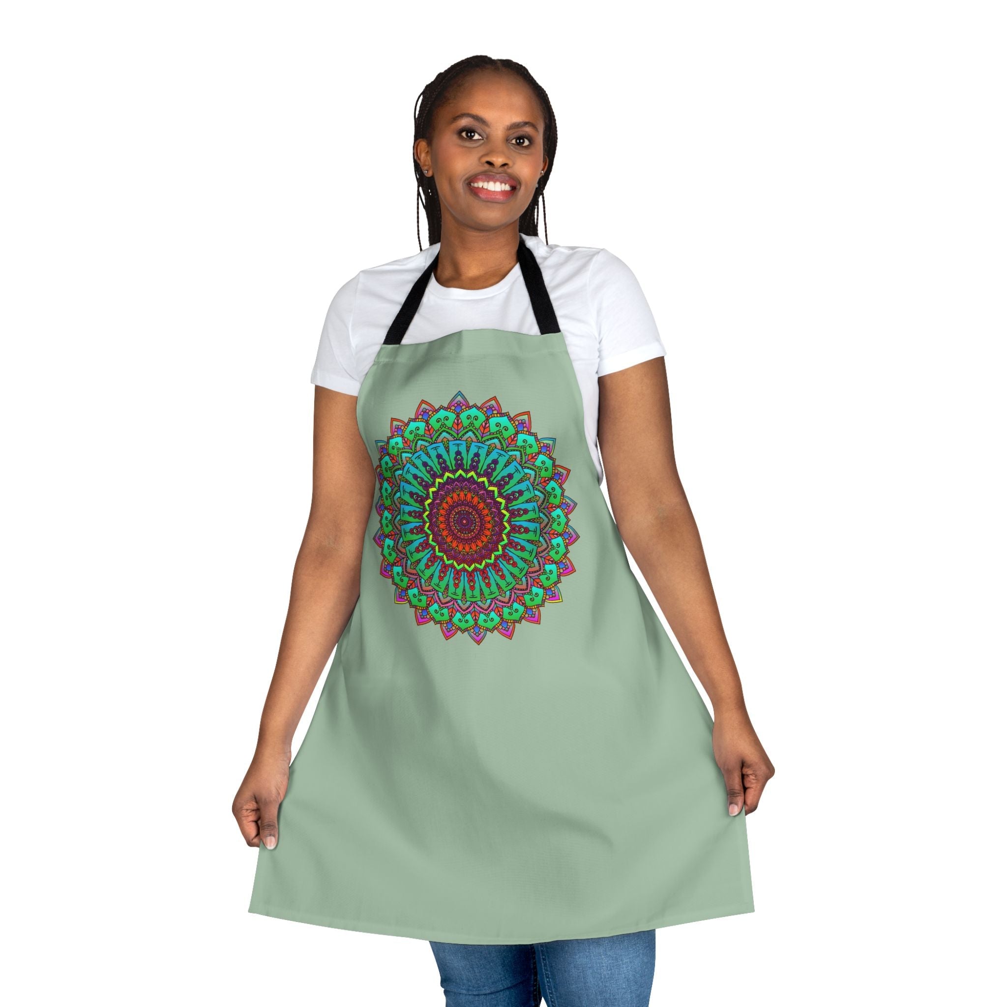 Mandala Art Apron - Sage Green - Hand Drawn All Over Prints - Blululi