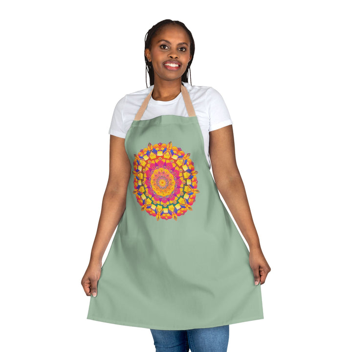 Mandala Art Apron - Sage Green - Hand Drawn All Over Prints - Blululi