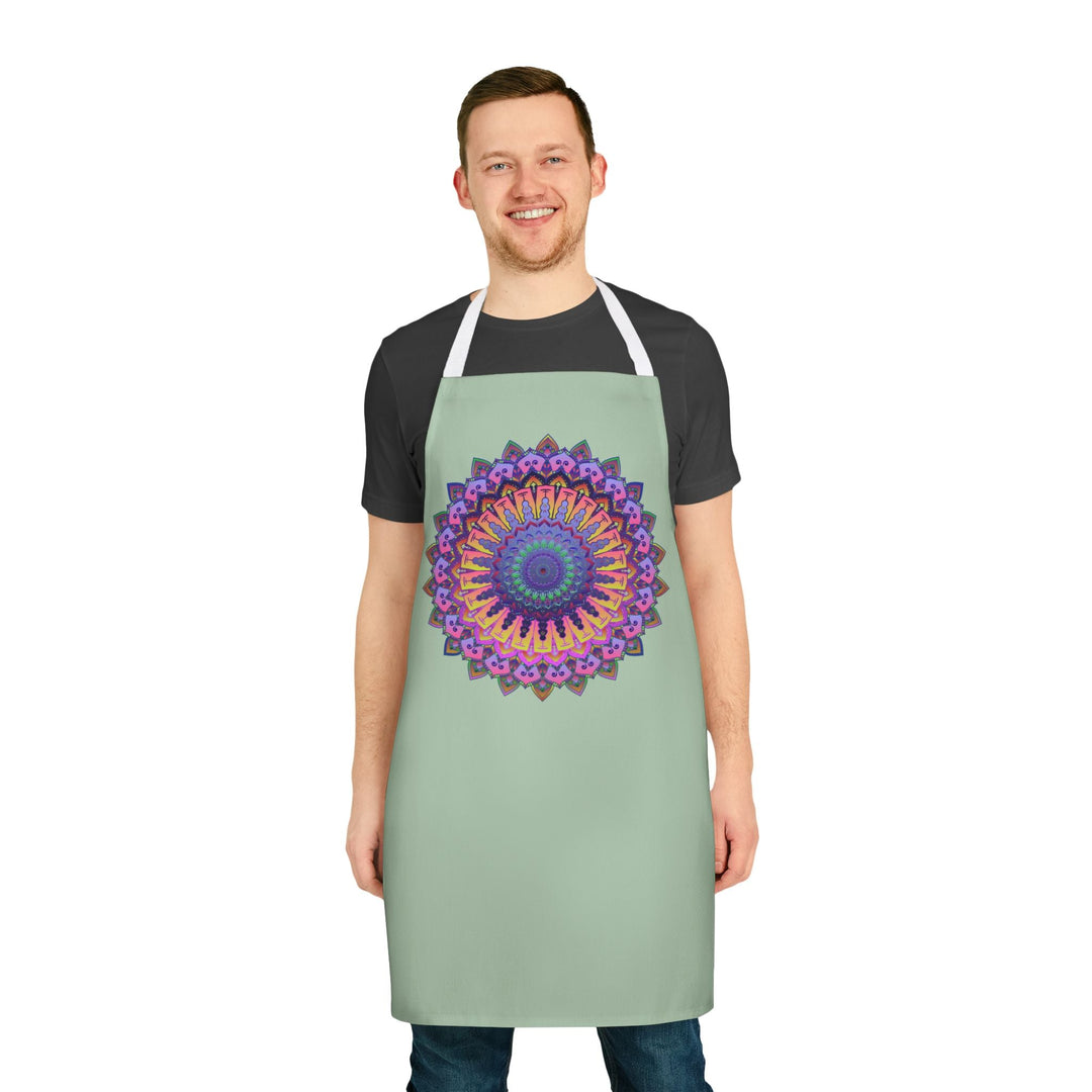 Mandala Art Apron - Sage Green, Hand - Drawn All Over Prints - Blululi