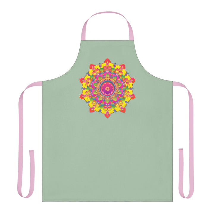 Mandala Art Apron - Sage Green, Hand - Drawn All Over Prints - Blululi