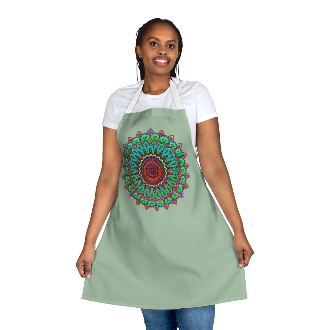 Mandala Art Apron - Sage Green - Hand Drawn All Over Prints - Blululi