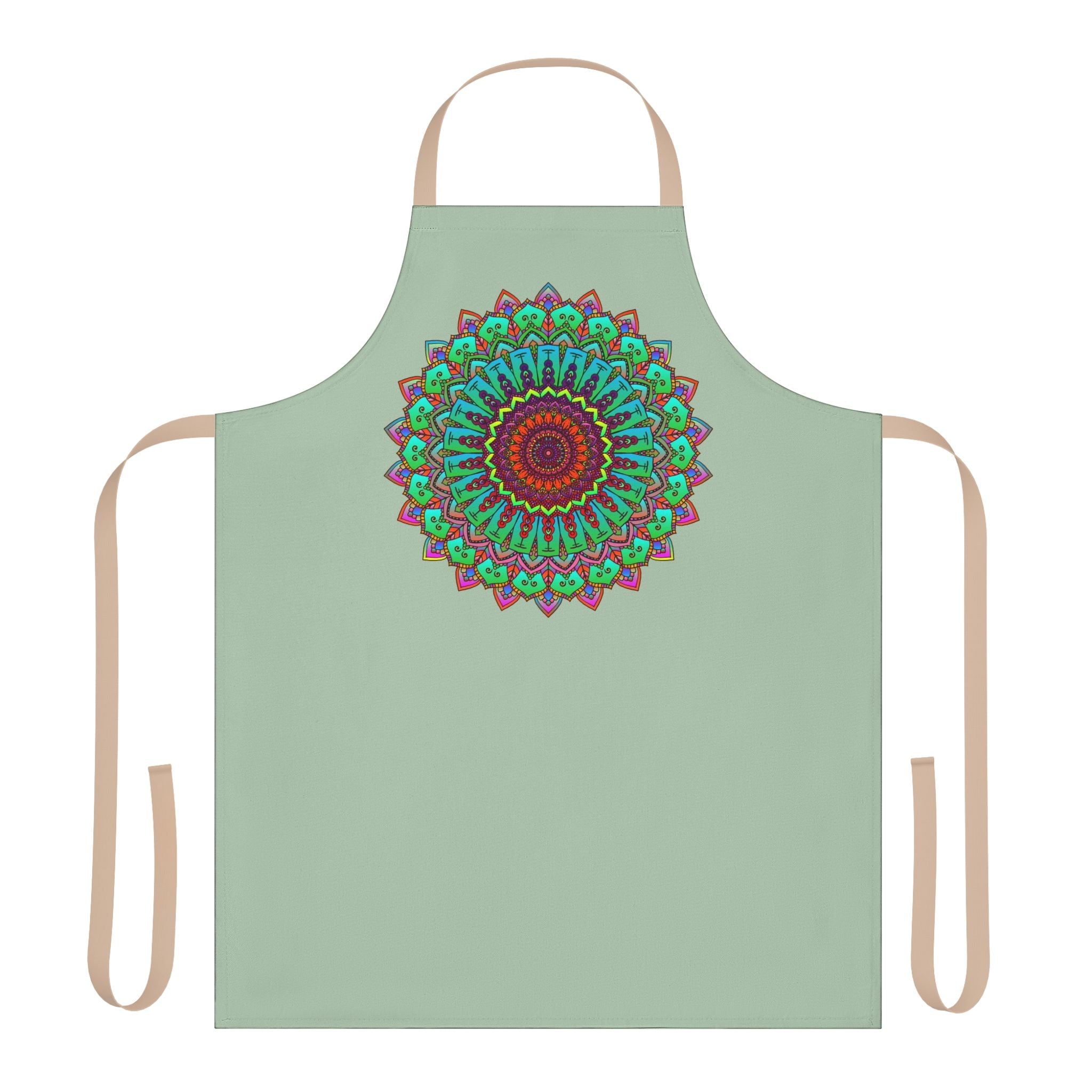 Mandala Art Apron - Sage Green - Hand Drawn All Over Prints - Blululi