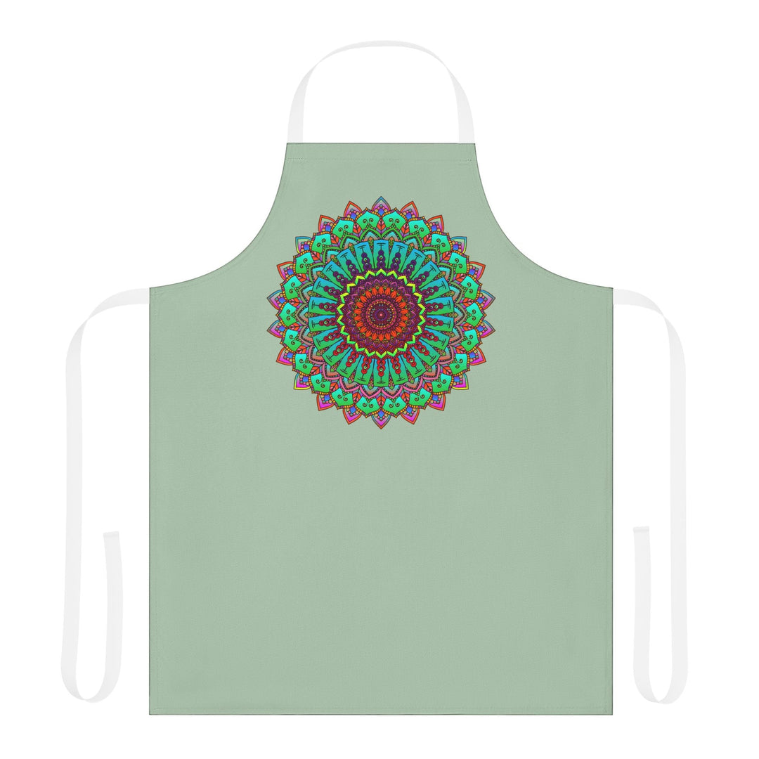 Mandala Art Apron - Sage Green - Hand Drawn All Over Prints - Blululi