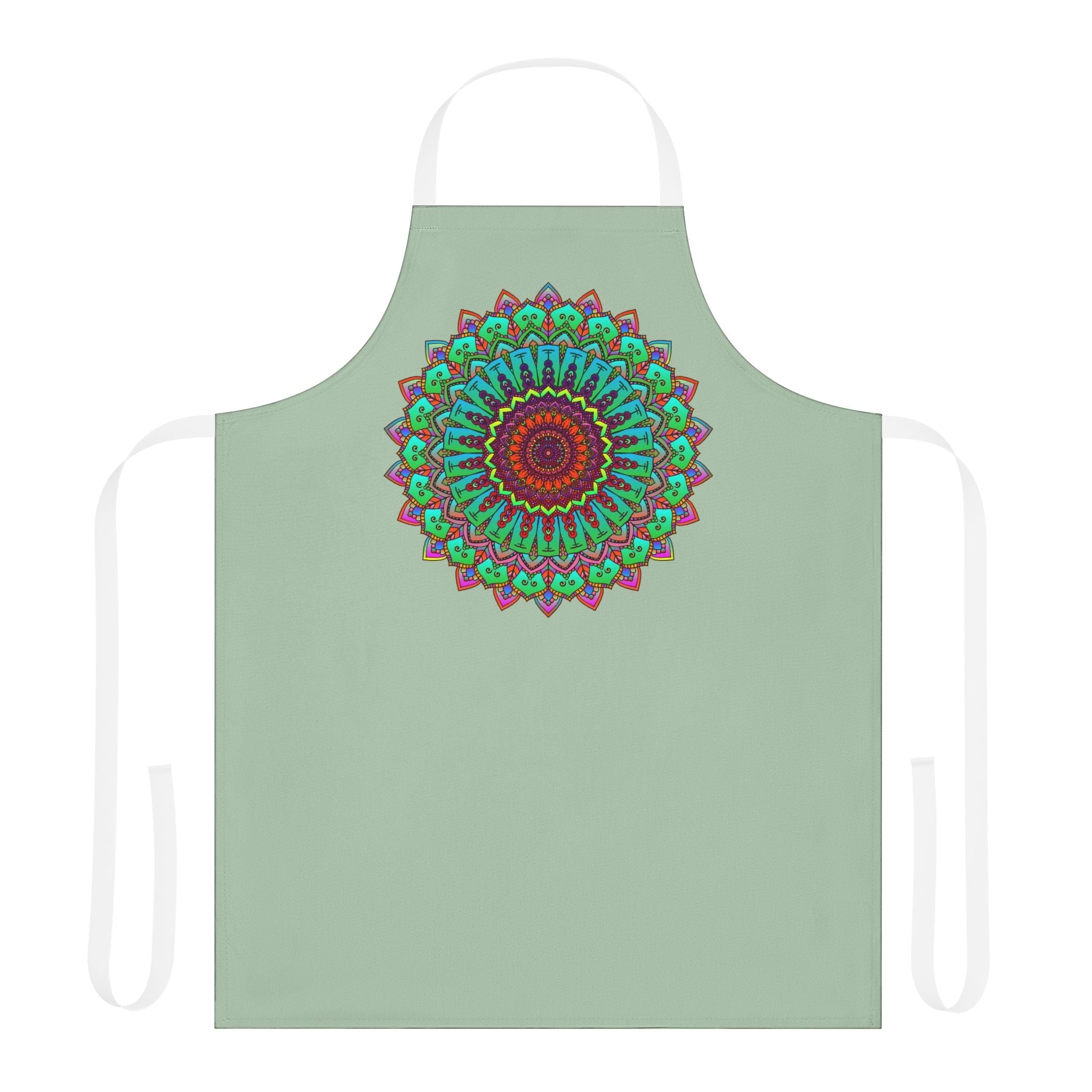 Mandala Art Apron - Sage Green - Hand Drawn All Over Prints - Blululi