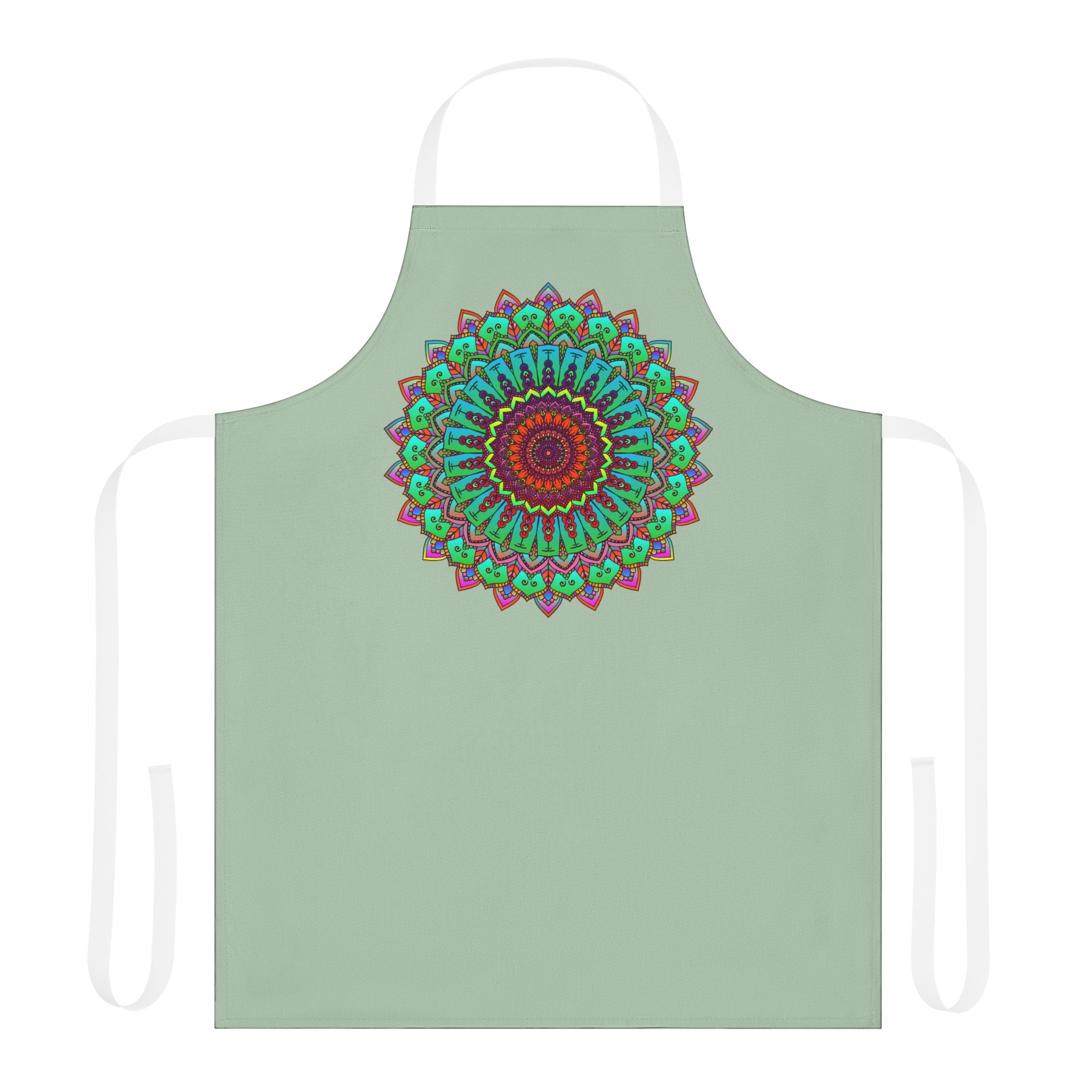 Mandala Art Apron - Sage Green - Hand Drawn All Over Prints - Blululi