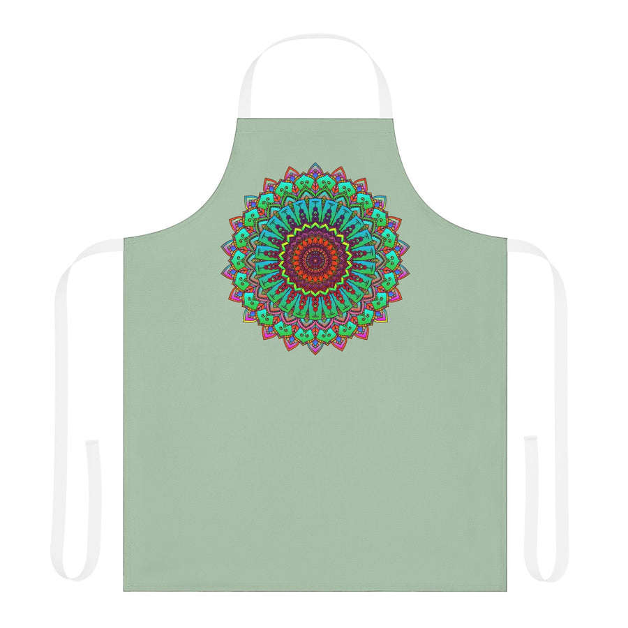 Mandala Art Apron - Sage Green - Hand Drawn All Over Prints - Blululi