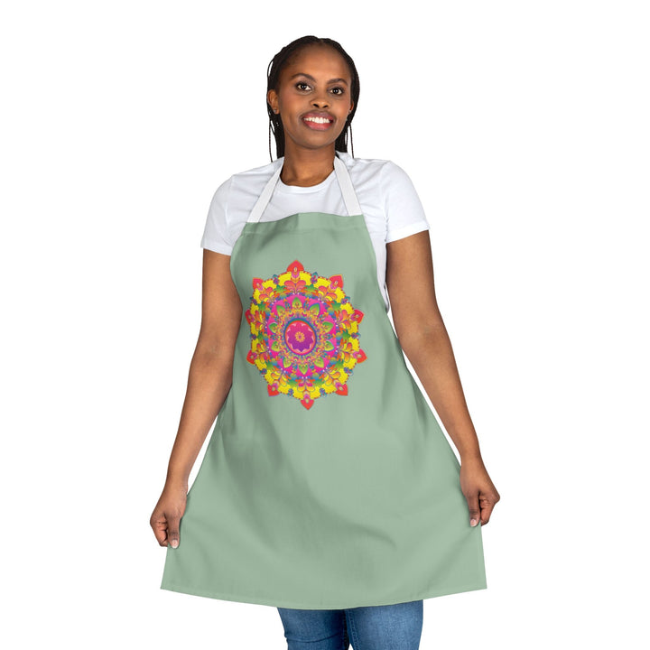 Mandala Art Apron - Sage Green, Hand - Drawn All Over Prints - Blululi