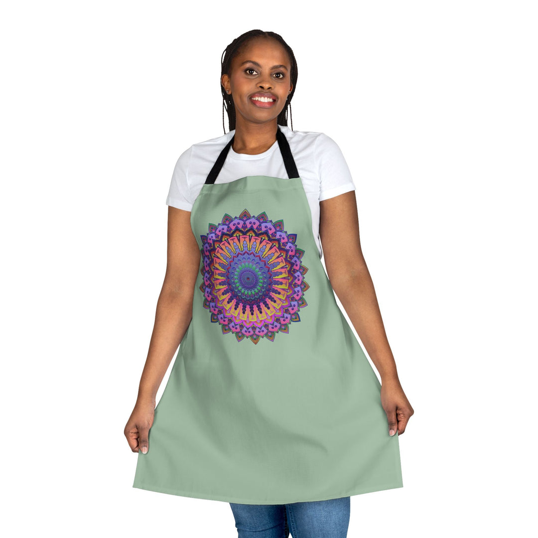 Mandala Art Apron - Sage Green, Hand - Drawn All Over Prints - Blululi