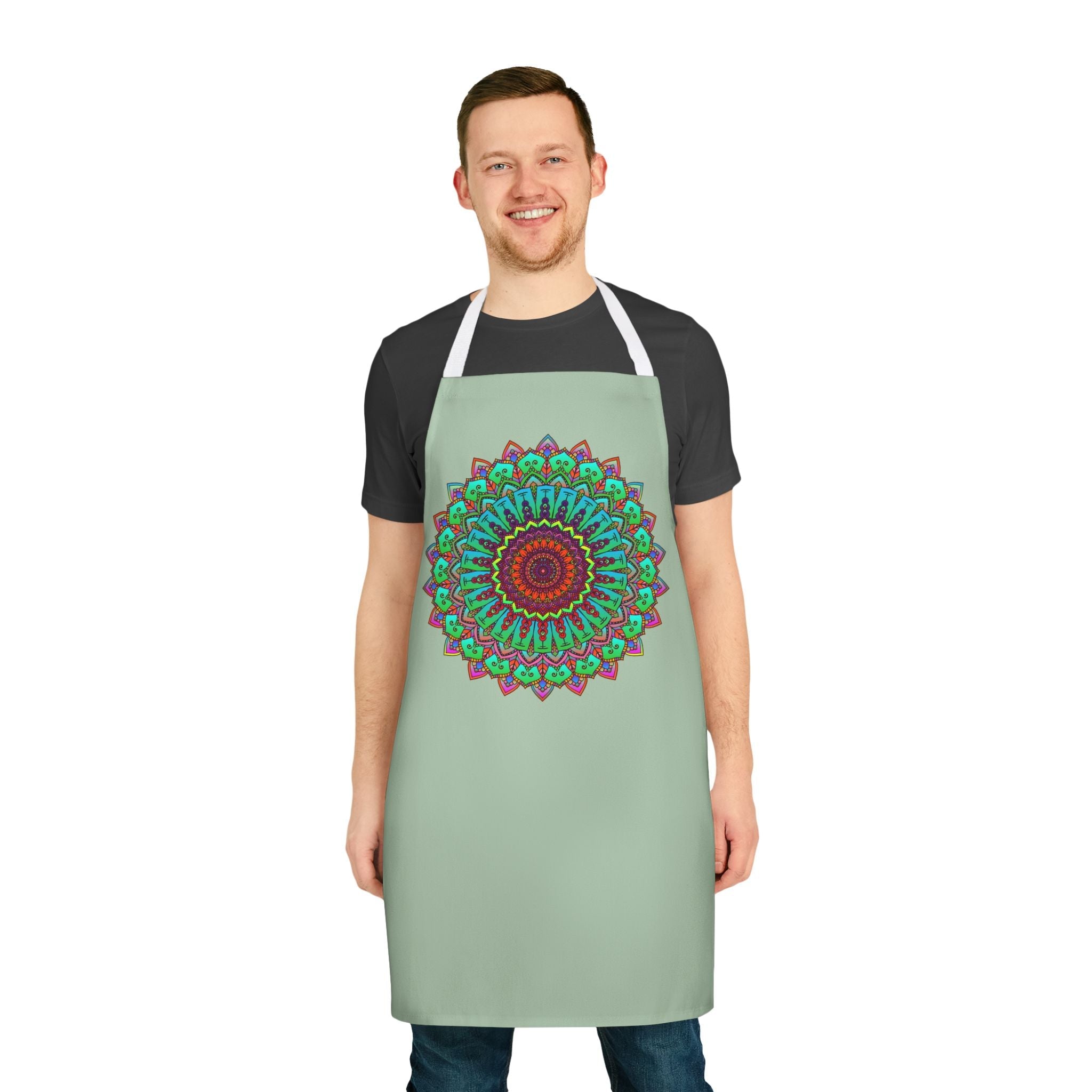 Mandala Art Apron - Sage Green - Hand Drawn All Over Prints - Blululi