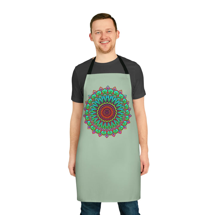 Mandala Art Apron - Sage Green - Hand Drawn All Over Prints - Blululi