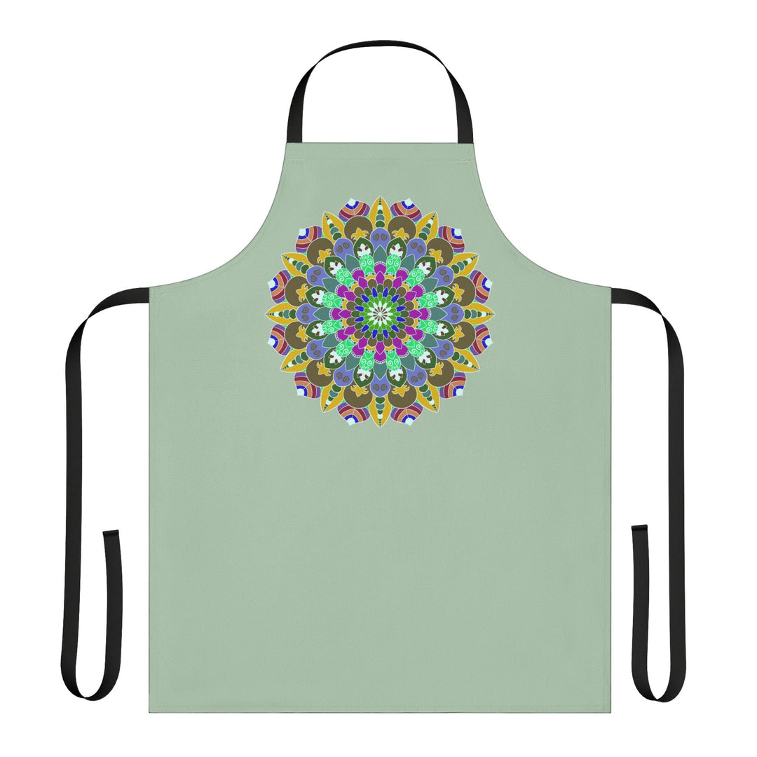 Mandala Art Apron - Sage Green, Hand - Drawn Design All Over Prints - Blululi