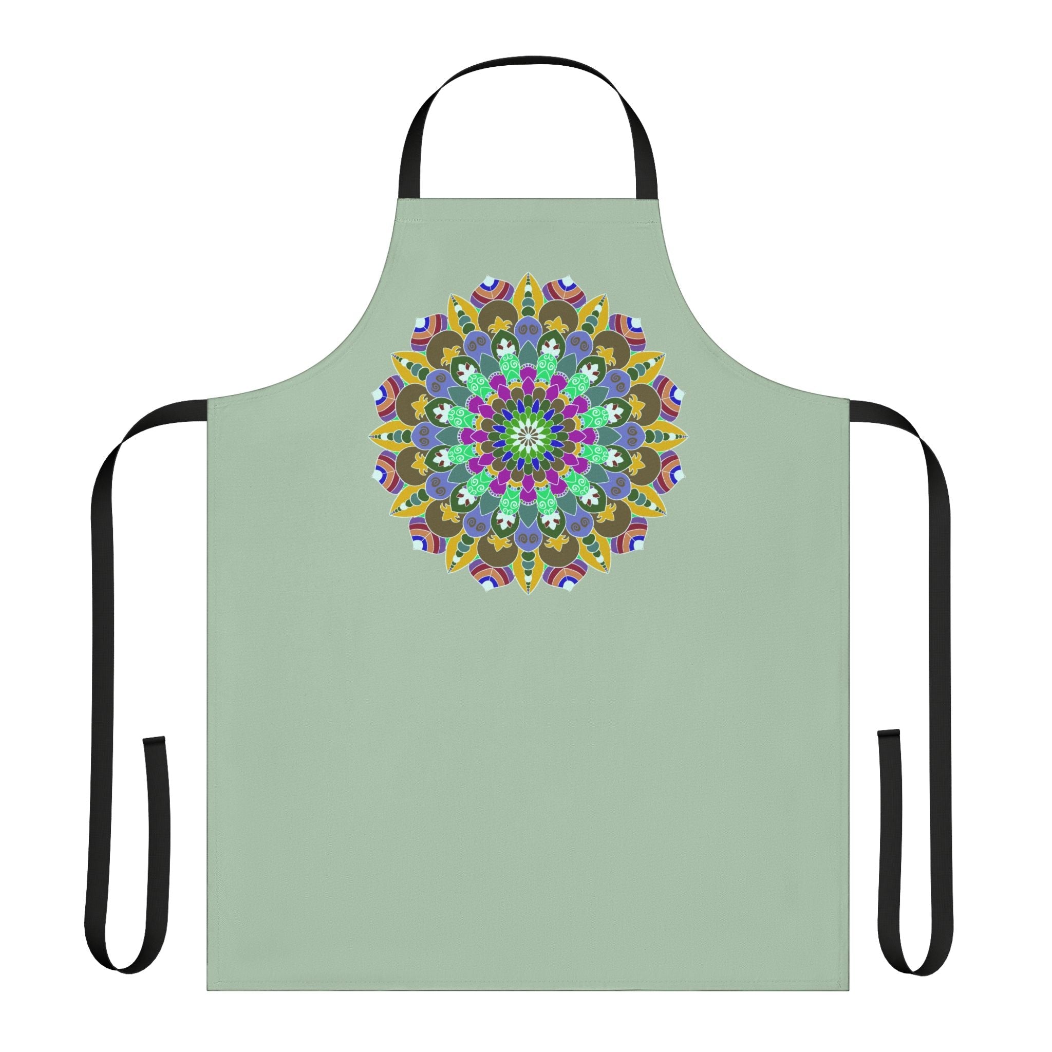 Mandala Art Apron - Sage Green, Hand - Drawn Design All Over Prints - Blululi