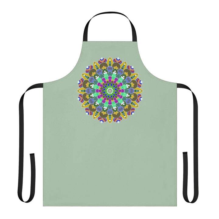 Mandala Art Apron - Sage Green, Hand - Drawn Design All Over Prints - Blululi