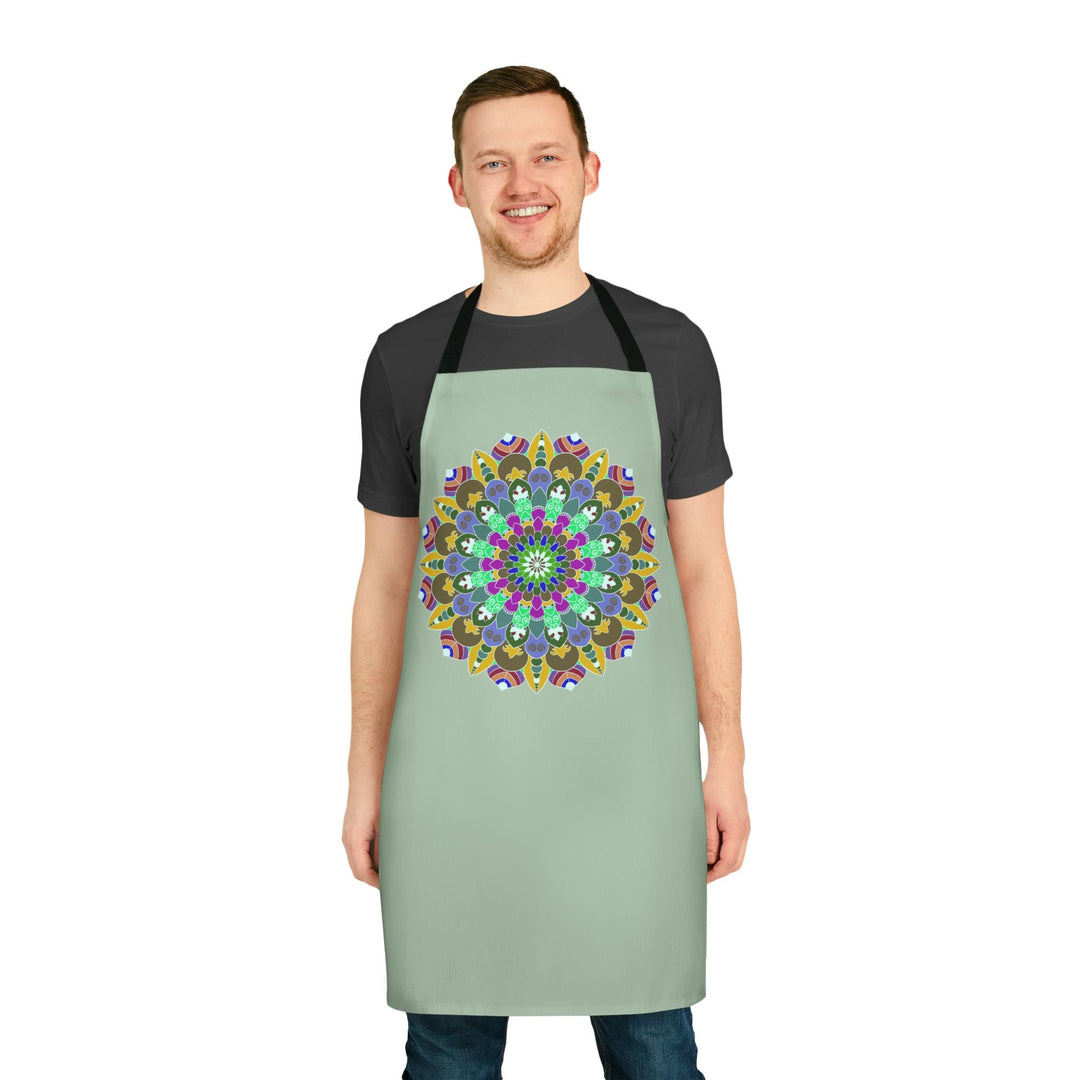 Mandala Art Apron - Sage Green, Hand - Drawn Design All Over Prints - Blululi