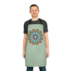 Mandala Art Apron - Sage Green, Hand - Drawn Design All Over Prints - Blululi