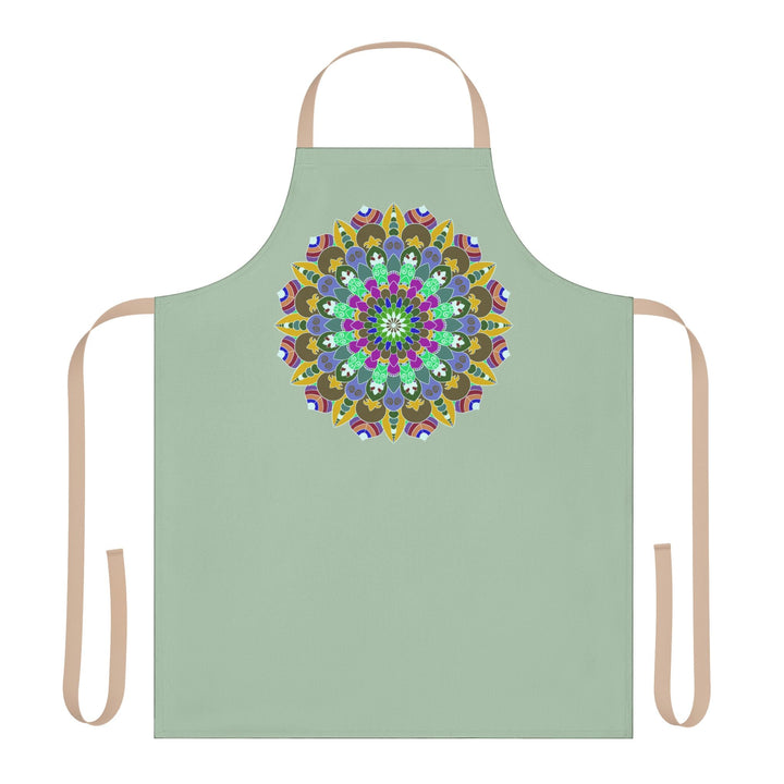 Mandala Art Apron - Sage Green, Hand - Drawn Design All Over Prints - Blululi