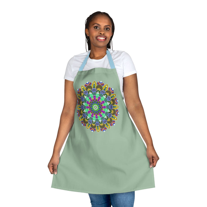 Mandala Art Apron - Sage Green, Hand - Drawn Design All Over Prints - Blululi