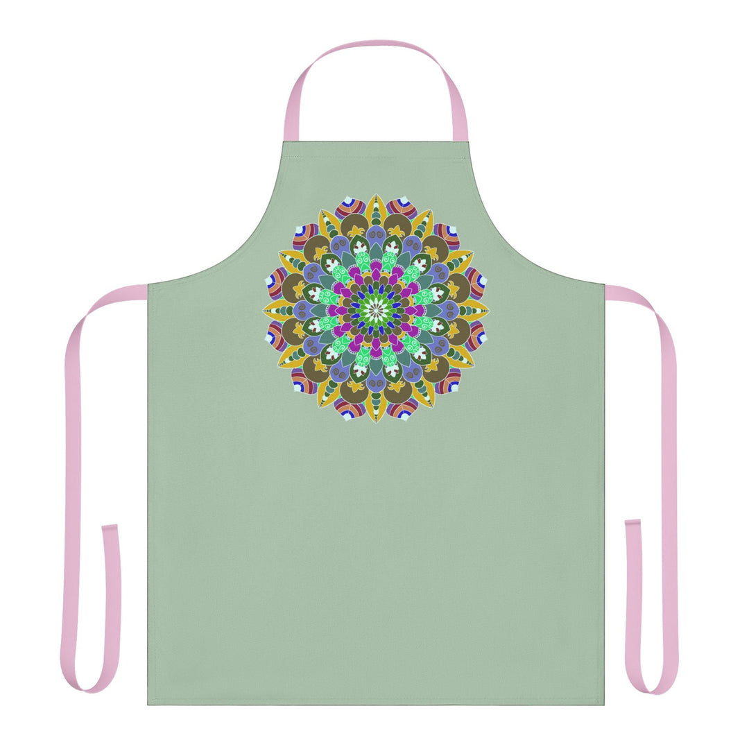 Mandala Art Apron - Sage Green, Hand - Drawn Design All Over Prints - Blululi