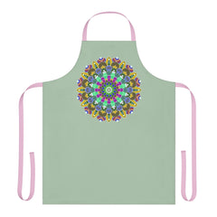Mandala Art Apron - Sage Green, Hand - Drawn Design All Over Prints - Blululi