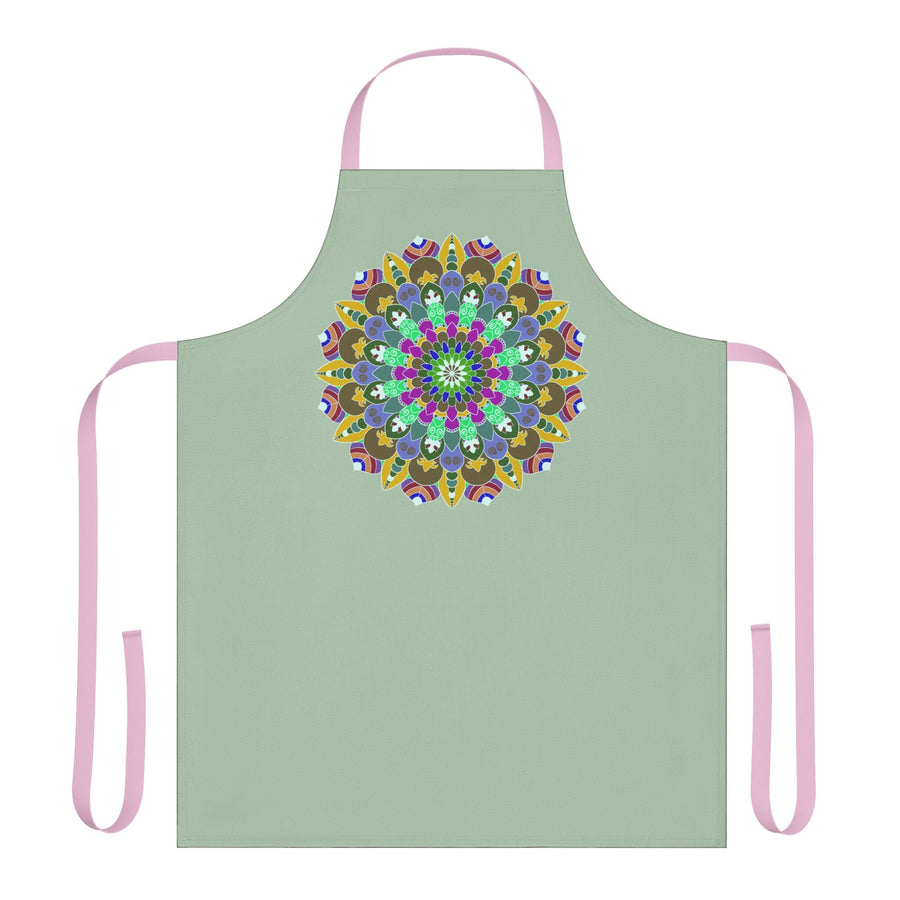 Mandala Art Apron - Sage Green, Hand - Drawn Design All Over Prints - Blululi