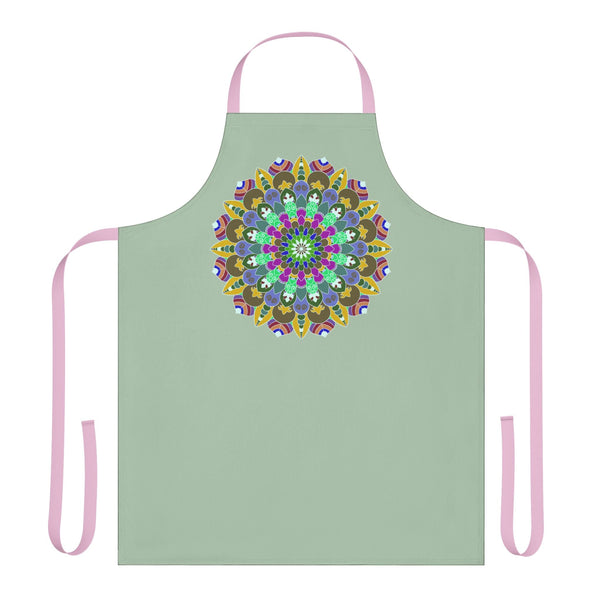 Mandala Art Apron - Sage Green, Hand - Drawn Design All Over Prints - Blululi