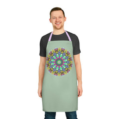 Mandala Art Apron - Sage Green, Hand - Drawn Design All Over Prints - Blululi