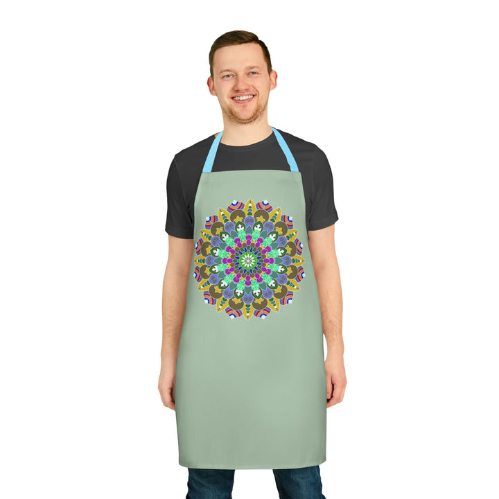 Mandala Art Apron - Sage Green, Hand - Drawn Design All Over Prints - Blululi