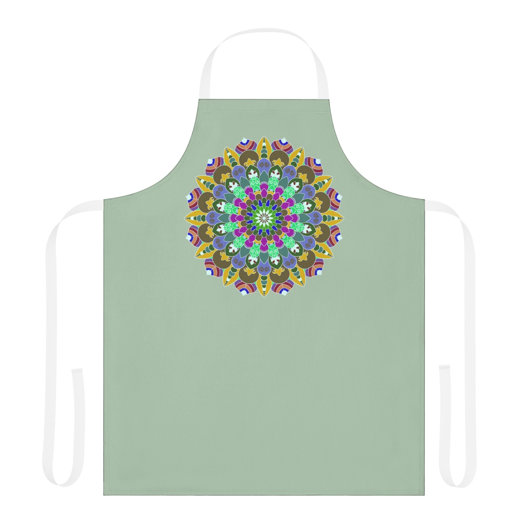 Mandala Art Apron - Sage Green, Hand - Drawn Design All Over Prints - Blululi