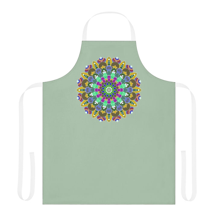 Mandala Art Apron - Sage Green, Hand - Drawn Design All Over Prints - Blululi