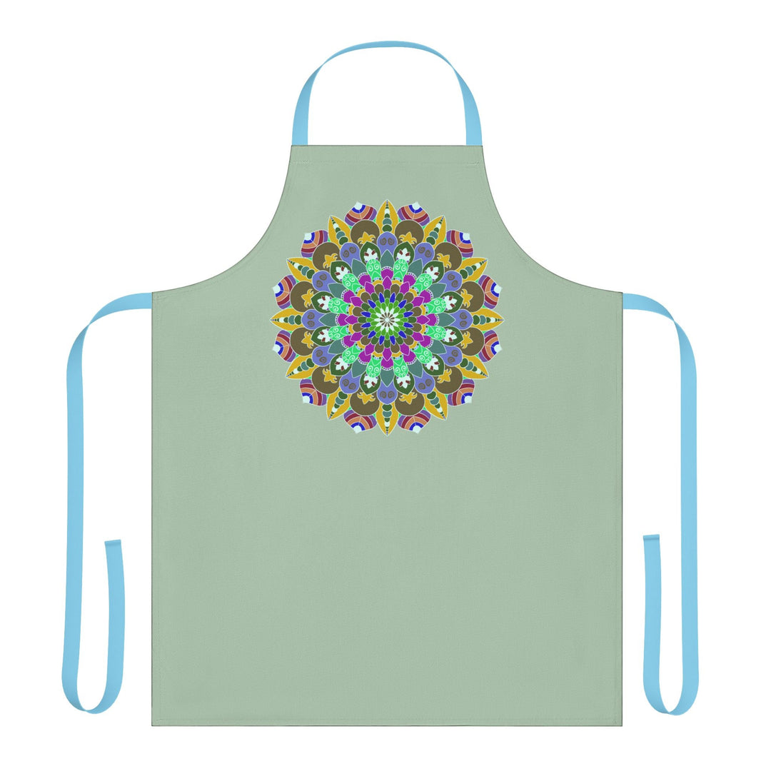 Mandala Art Apron - Sage Green, Hand - Drawn Design All Over Prints - Blululi