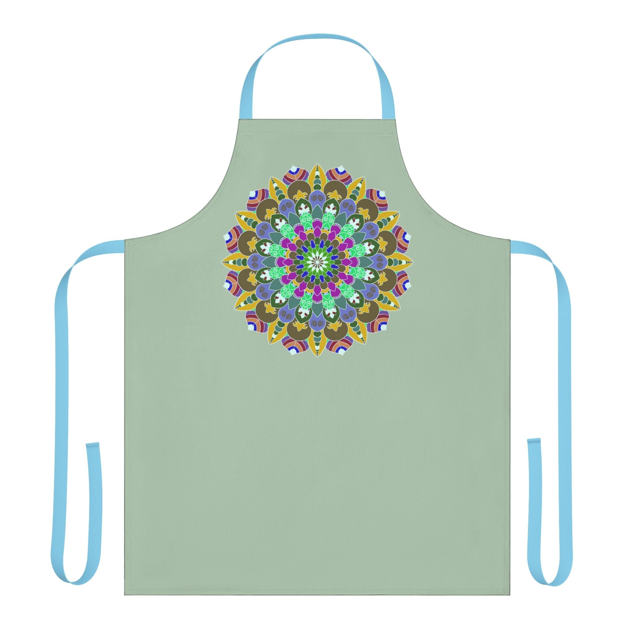 Mandala Art Apron - Sage Green, Hand - Drawn Design All Over Prints - Blululi