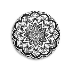Mandala Art Black and White Floor Cushion - Tufted Floor Pillow, Round - Blululi