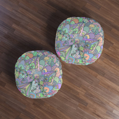 Mandala Art Drawn by Hand Floor Cushion - Tufted Floor Pillow, Round - Blululi