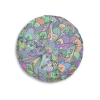 Mandala Art Drawn by Hand Floor Cushion - Tufted Floor Pillow, Round - Blululi