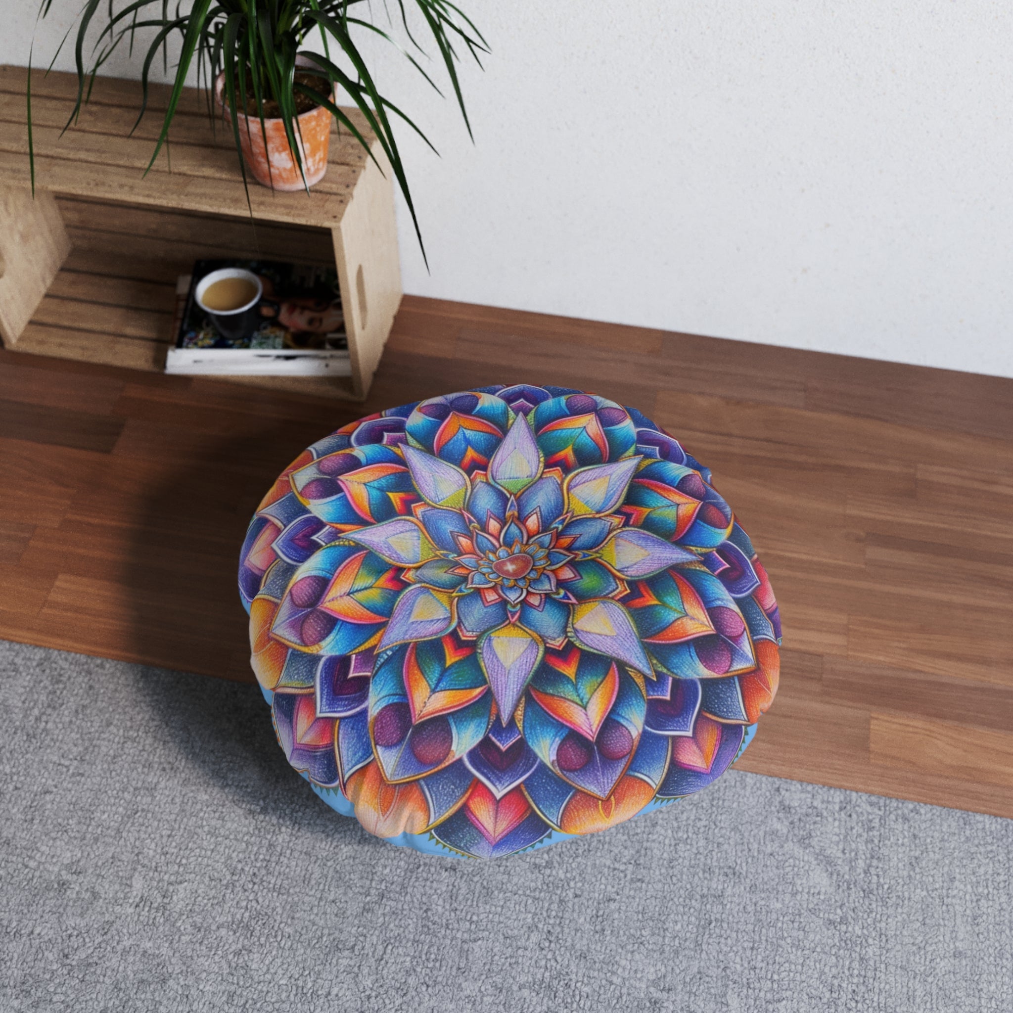 Mandala Art Floor Cushion Beautiful - Tufted Floor Pillow, Round - Blululi