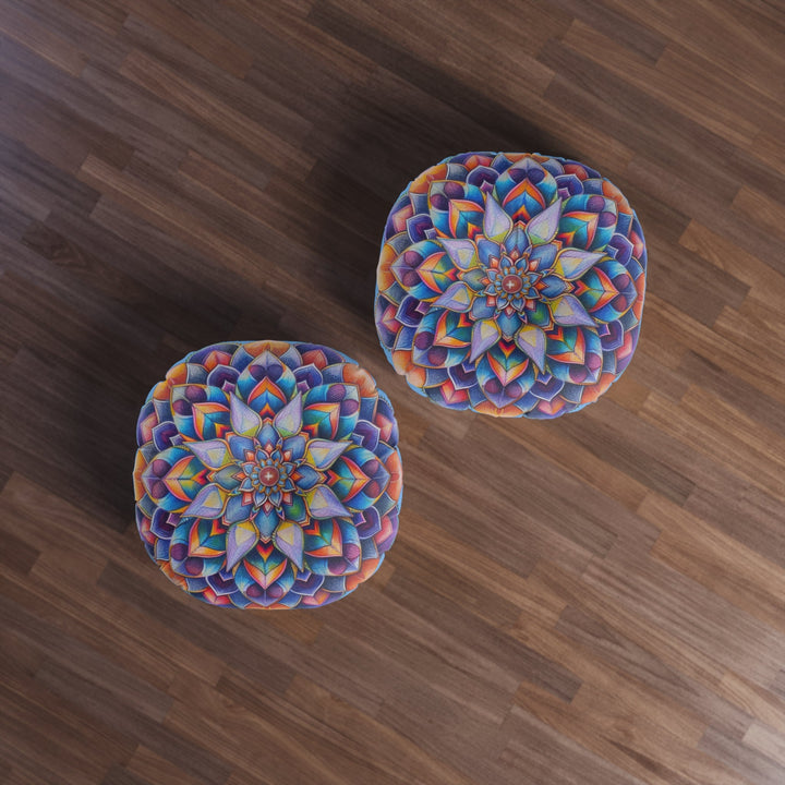 Mandala Art Floor Cushion Beautiful - Tufted Floor Pillow, Round - Blululi