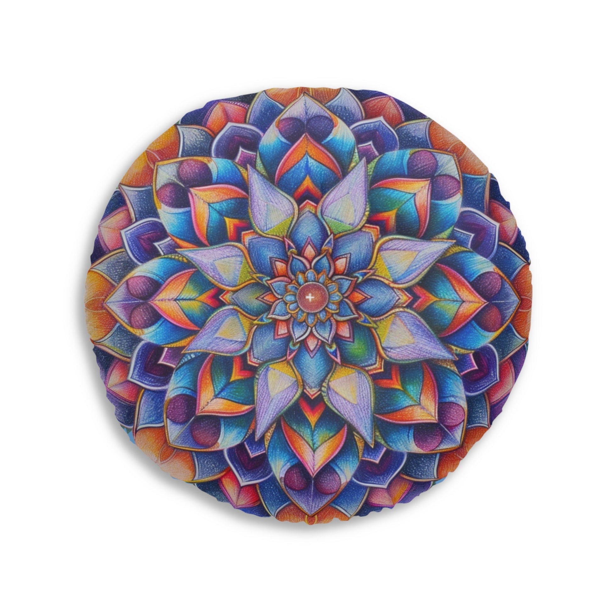 Mandala Art Floor Cushion Beautiful - Tufted Floor Pillow, Round - Blululi