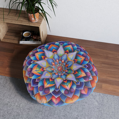 Mandala Art Floor Cushion Beautiful - Tufted Floor Pillow, Round - Blululi