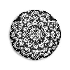 Mandala Art Floor Cushion Black - Tufted Floor Pillow, Round - Blululi