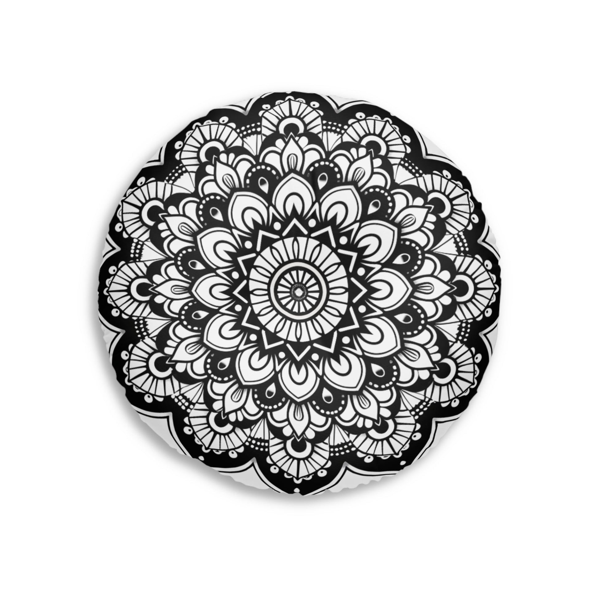 Mandala Art Floor Cushion Black - Tufted Floor Pillow, Round - Blululi