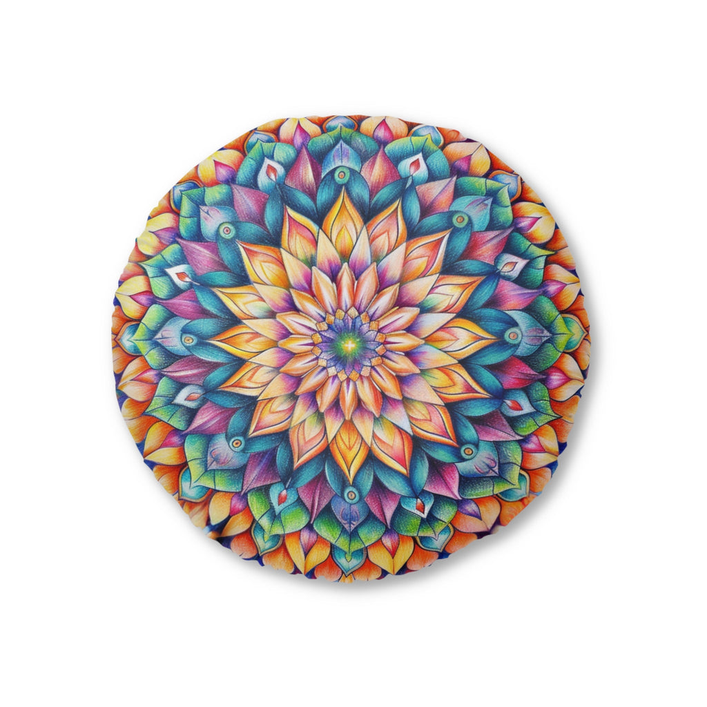 Mandala Art Floor Cushion Colorful - Tufted Floor Pillow, Round - Blululi